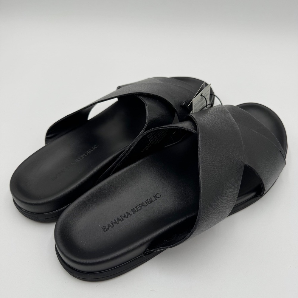 NEW Banana Republic Crossover Leather Slide Sandals 9 Black Minimalist 629080 - Picture 15 of 15